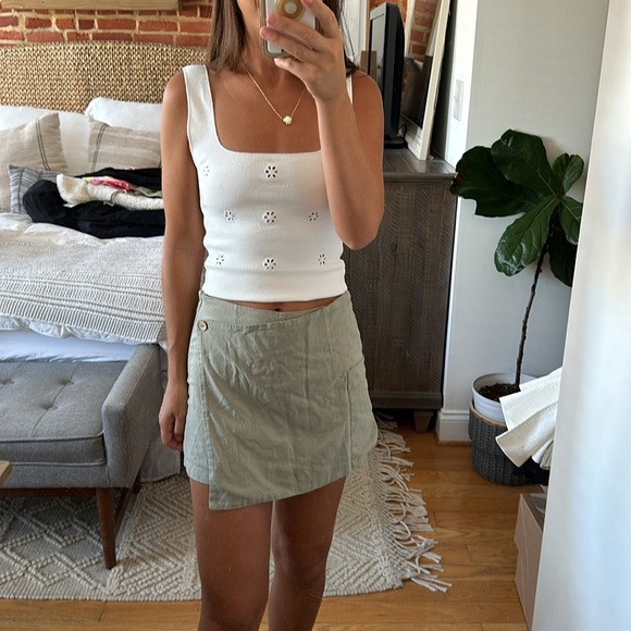 ZARA LINEN MINI SKORT SKIRT SHORTS XS ARMY SAGE GREEN 3188/716 SUMMER CUTE KHAKI - Picture 2 of 9